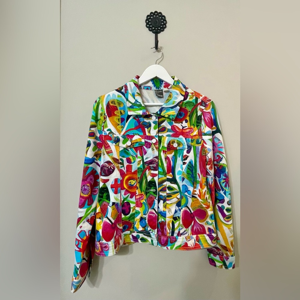 Colorful  print Jean Jacket full stretch